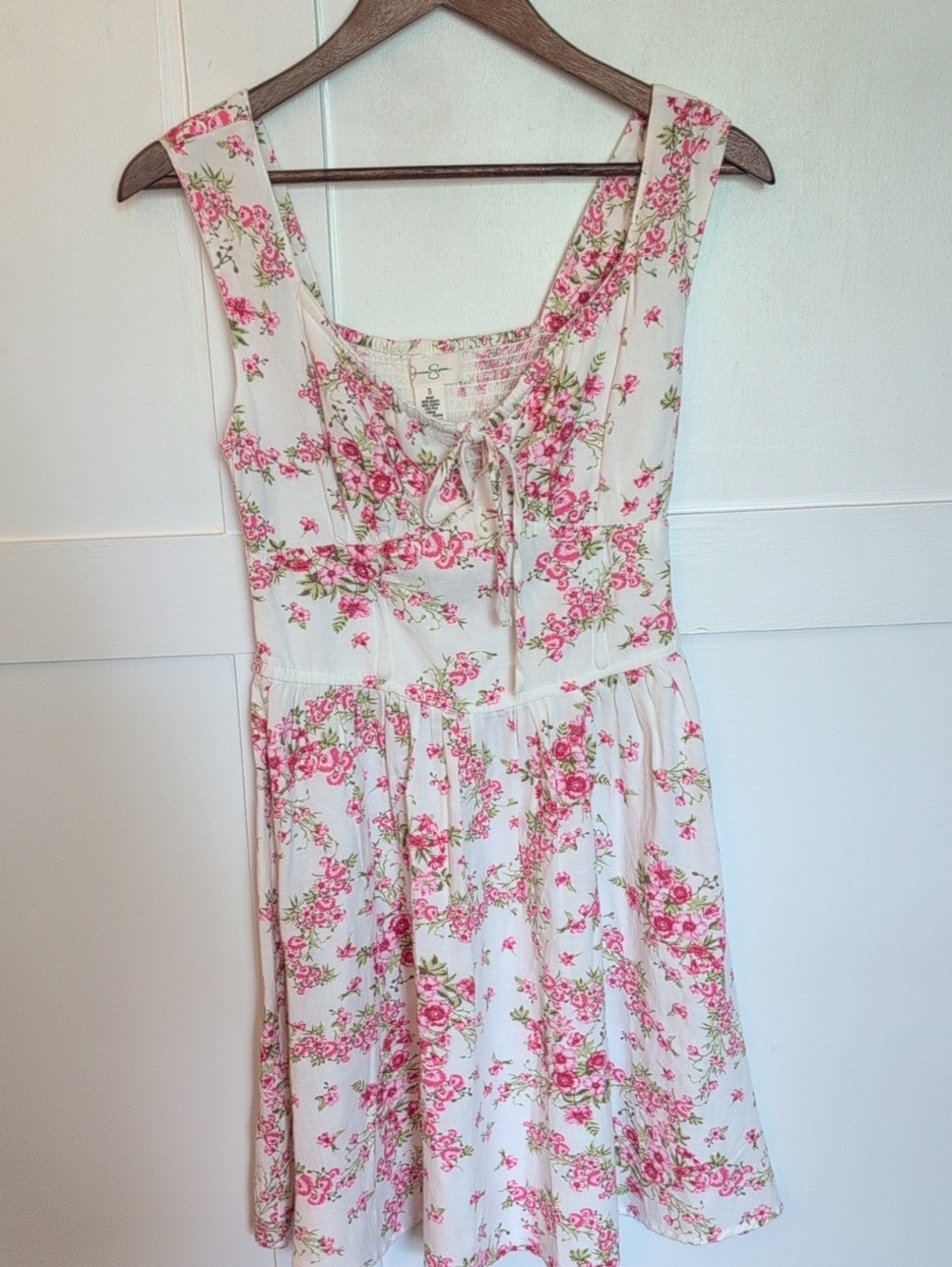 Jessica Simpson Pink Floral Tie-Front Sundress on White